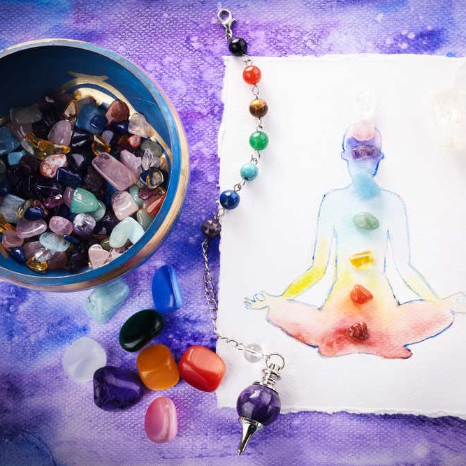 Reiki,Healing,Chakra,Background,,With,Watercolor,Painting,And,Healing,Stones.